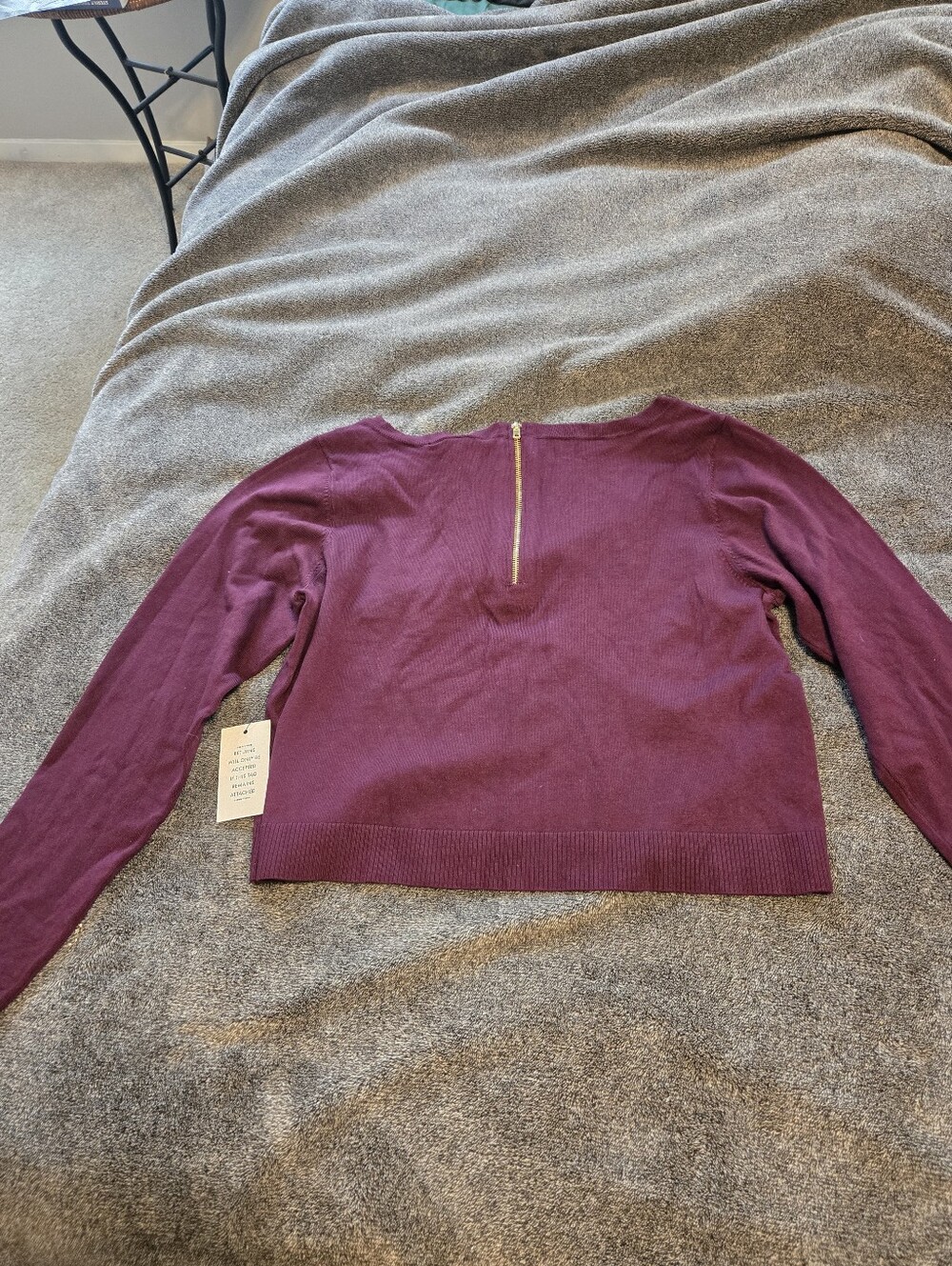Eloquii Burgundy Long-Sleeve Crewneck Sweater with Back Zip
